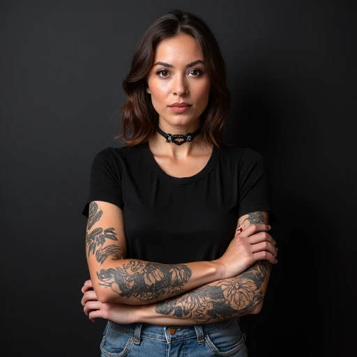 Artista de tatuagem Roger com óculos e tatuagens tradicionais visíveis